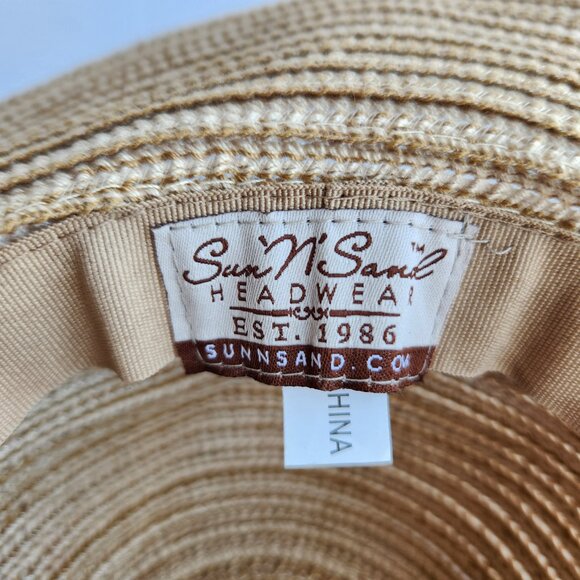LIKE NEW Sun N' Sand Tan Coastal Craze Upturn Brim Braided Hat 4" Brim UPF 50+ - Picture 4 of 6